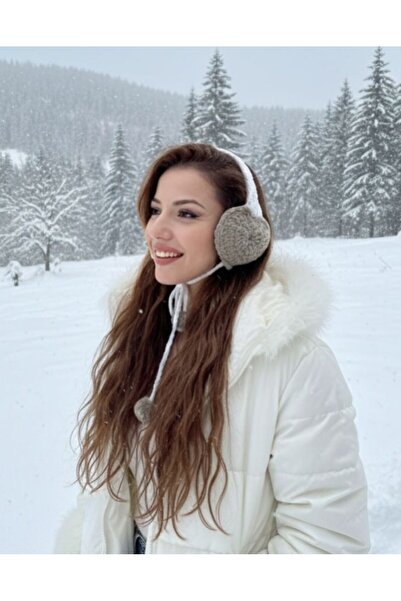 Leila Design Zara Model Mink White Heart Knit Ear Muffs