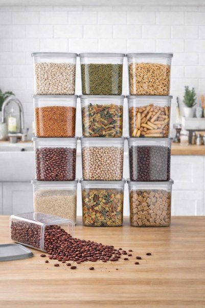 EBA HOME 12 Pieces 2 Liter Rectangular Food Rack Storage Container Set with 20 Tags Gift