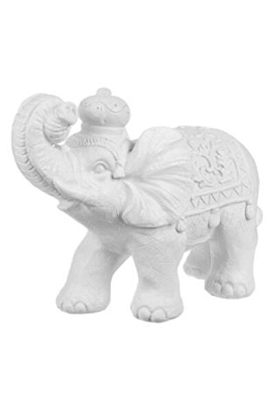 TEBİLON Garden Decoration Ethnic Ceramic Elephant White 30 x 13.5 x 24 cm