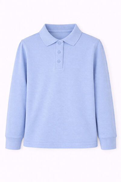 OEM Bluza scoala cu maneca lunga, BAIETI, tip polo, Blue light