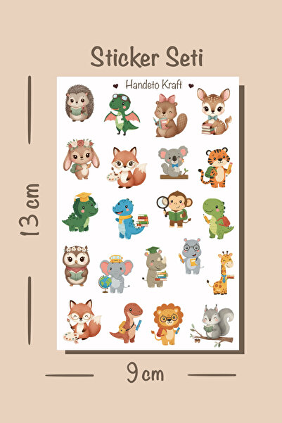Handeto Kraft Tatlı Hayvanlar Temalı Sticker Seti Çıkartma Scrapbook Bullet J...