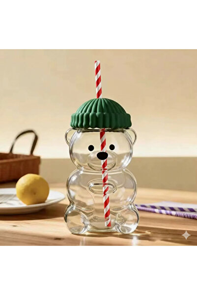 deluxe takı ve giyim Glass Coffee and Beverage Cup with Bear Teddy Design
