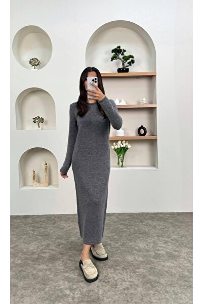 Lunea Womens Women's Gray Long Ribbed Knit Dress