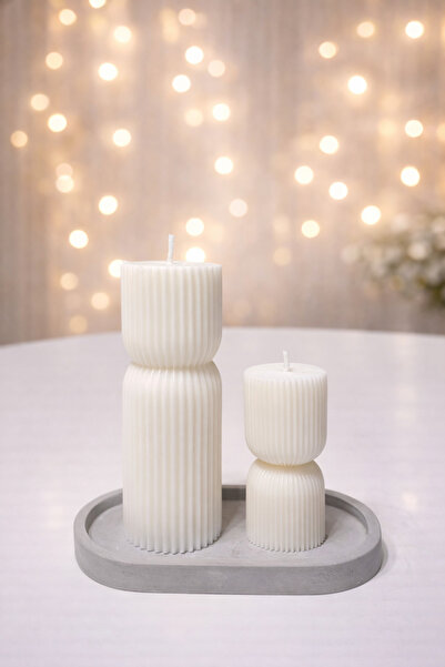 Full Moon Candles El Yapımı Sütun desenli çizgili kalıp mum -Hediyelik Mum - ...