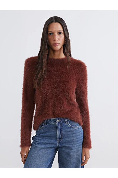 LC Waikiki LCW Vision Kahverengi Bisiklet Yaka Kadın Pelüş Triko Kazak