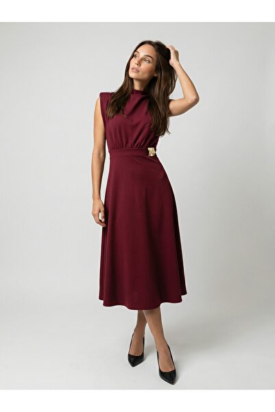 OLSAMODA Women's Skirt, Flawed Midi Length, Padded, with Brooch, Flexible Fab...