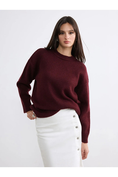 LC Waikiki Lcw Vision Claret Red Crew Neck Women's Knitwear Sweater