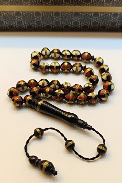 hobihanem 7mm Deve Kemiği ve Mine İşlemeli Pirinç Sarmal Hediyelik Kuka Tesbih