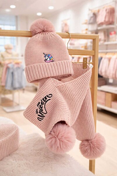 Suffe طقم قبعة وشاح مطبوع عليه يونيكورن للفتيات بعمر 1/3 سنة