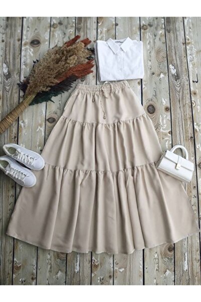 ŞAHİN TESETTÜR GİYİM KAT KAT BELİ BAĞCIKLI VE LASTİKLİ CEPLİ ETEK 6070