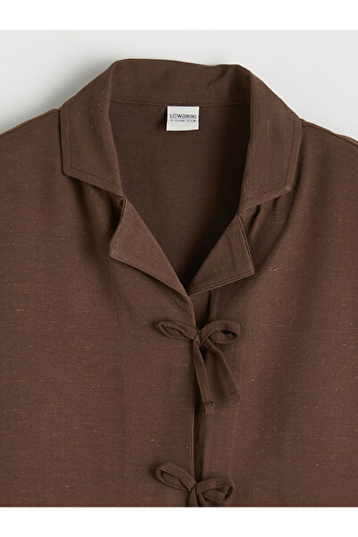 LC Waikiki Brown linen blend girls' blouse and pants set