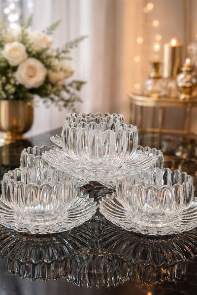 Mutfiko Royal Lotus Premium 12-Piece Crystal Glass Snack, Dessert, and Treat ...