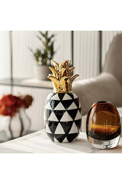 Lui Tasarım Gold Detailed Ceramic Pineapple Decorative Object 25cm
