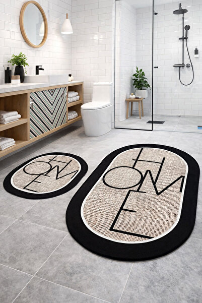 Nihai Ev Dijital Kaymaz Yıkanabilir Home Jüt Görünümlü Oval İkili Banyo Paspa...