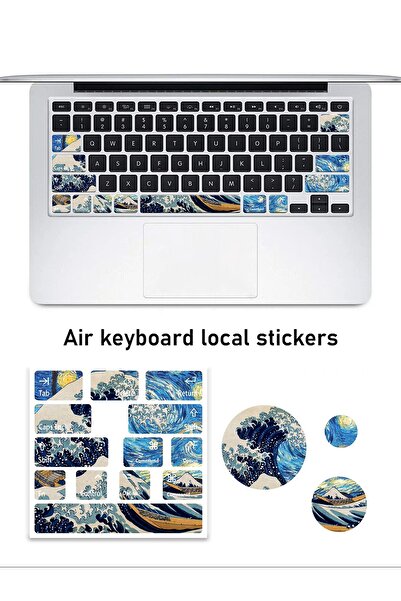 M2M ✨ Sanatsal Dalga Desenli Parlak Klavye Tuş Sticker Seti – Estetik ve Koru...