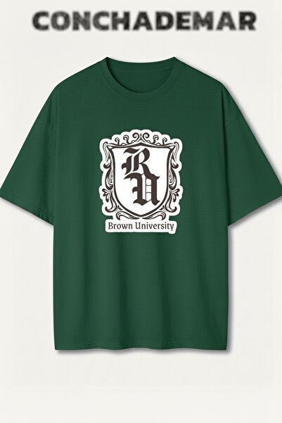 Vordevia Brown University Printed Premium Oversize Cotton T-Shirt