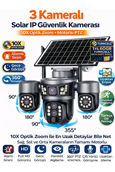SONREİR RX99 3 Kameralı 3 Motor PTZ 4G Sim Kartlı PTZ Solar Güvenlik Kamerası...
