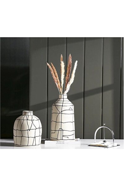 Lui Tasarım Bohemian Style Cracked Pattern Ceramic Vase Set of 2 35 cm 25 cm