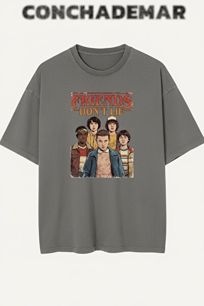 Vordevia تي شيرت قطني فاخر كبير الحجم مطبوع عليه "Stranger Things Friends Don...