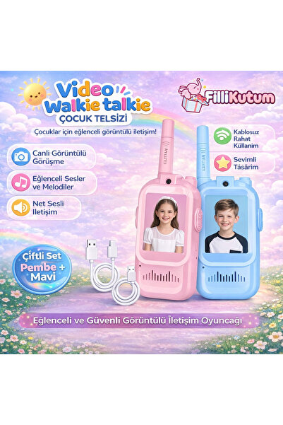 Fillikutum Görüntülü Çocuk Telsizi Çiftli Set Pembe Mavi Walkie Talkie Çocukl...