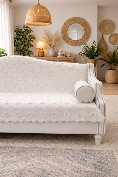 Gizo Home Şönil Jakar Kumaş Kaydırmaz, Sakallı Koltuk Örtüsü, Çekyat Örtüsü -...