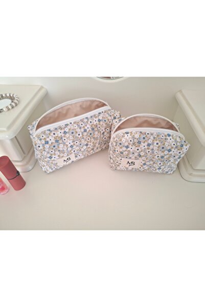 MB бежева косметичка з візерунком у вигляді квітів - набір з 2 штук