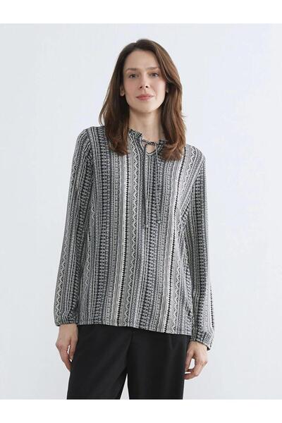 LC Waikiki Black Tie-Neck Patterned Blouse (S6)