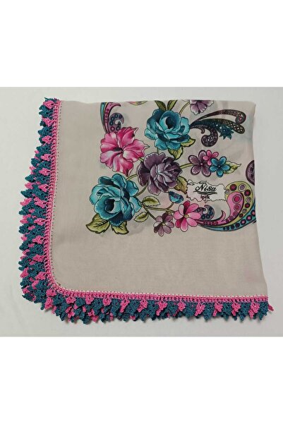 NİSA İPEK EL EMEĞİ EL İŞİ HEDİYELİK ÇEYİZLİK TIĞ İŞİ BEJ RENK DESENLİ YAZMA Y...