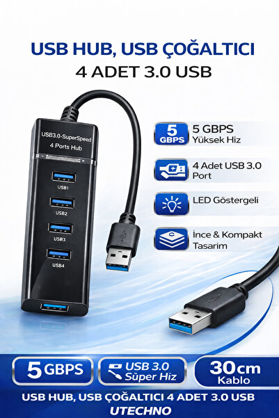 USB Hub 4 Port USB 3.0 Duplicator 5Gbps USB Multiplexer Duplicator Adapter with High Speed LED Display