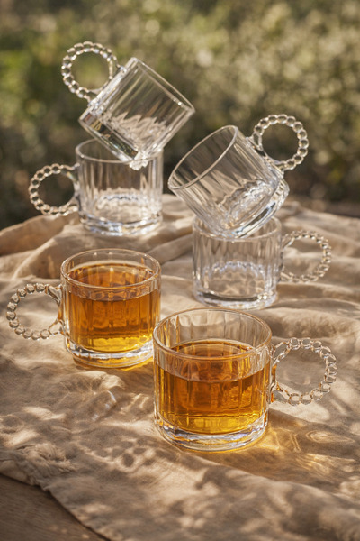 Mim Life 6 lı Boncuklu Kulplu Kupa Cam Bardak