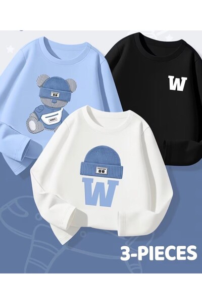 No Plan CĂCIULĂ ALBASTĂ PENTRU BĂIEȚI CU IMPRIMEU W ȘI TEDY, SET DE 3 PIESE, ...