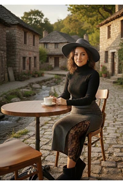 CADDELAMODA Women's Lace Detailed Knitwear Skirt