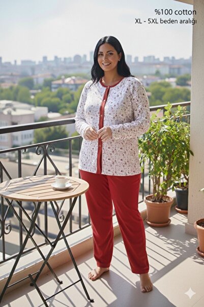 YONCA OUTLET Women's Plus Size Pink Floral Front Buttoned Long Sleeve Cotton ...