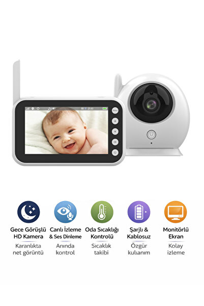 METONTECH Akıllı Bebek Kamerası | 4.3” HD Ekran, Gece Görüşü, Çift Yön Ses, S...