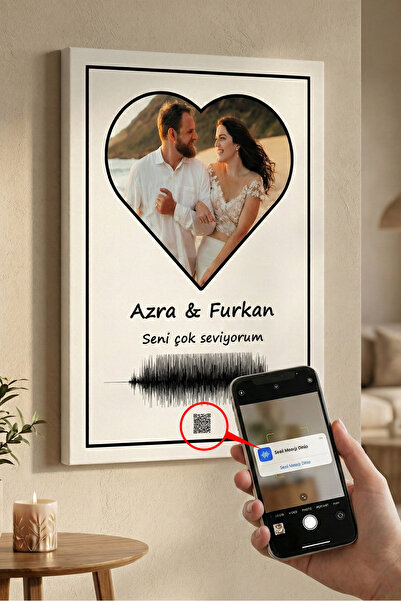 Postermanya Kişiye Özel Sesli QR Kodlu Ses Dalgası Kanvas Tablo - Sevgiliye H...