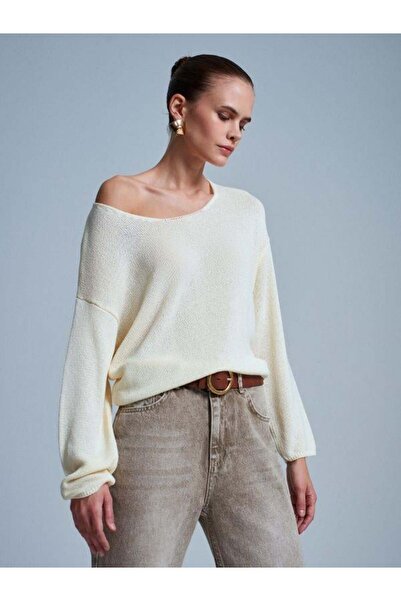 Dilvin 10706 Soft Textured Knitwear Sweater Yellow