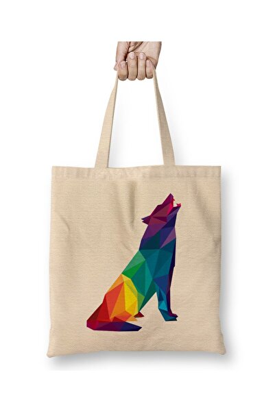 Toyaso Γεωμετρικό ζώο, ουράνιο τόξο, λύκος που κραυγάει, λευκή υφασμάτινη τσά...