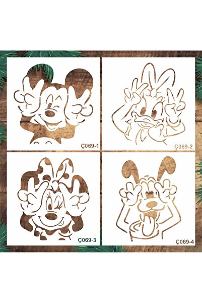 STENCİLTASARIM Stencil Tasarım Ç069 20x20cm 4lü Stencil Seti SET39, Ahşap, Du...