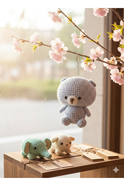 Şirin El Yapımı Peluş Amigurumi Örgü Ayıcık Anahtarlık - Sevimli Peluş Figürl...