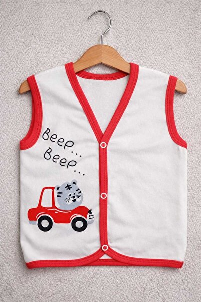 krm kerem bebe Patterned Combed Cotton Baby Vest with Cotton Snap Fasteners