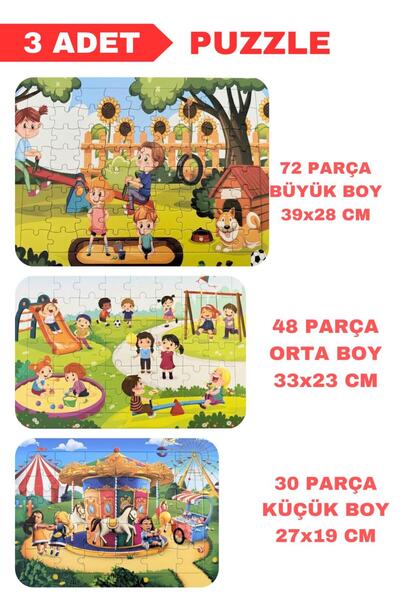 YUPULU Puzzle, Resim Boyama ve Keçeli Kalem (3 Adet Büyük-Orta-Küçük Set) Hed...