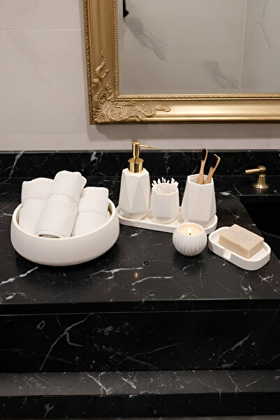 Elizovi Marble Textured 7 Piece Luxury Bathroom Set |   Liquid Soap Dispenser...