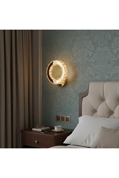 Elizim Home Lighting Halka Kristal Taşlı Gold Ledli Aplik