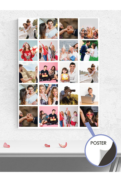 Postermanya Kişiye Özel 20 Fotoğraflı Dikdörtgen Kolaj Poster - Sevgiliye Hed...