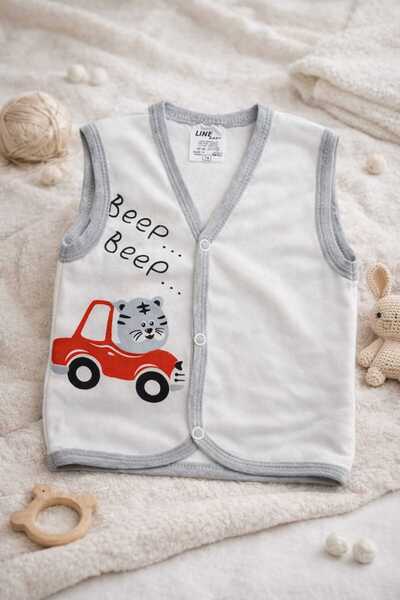 krm kerem bebe سترة أطفال من القطن الممشط بنقشة مزينة بأزرار قابلة للطي