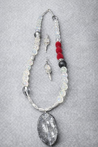 Silver Aura - gümüş renk detaylı kolye ve küpe seti
