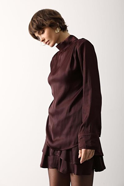 ibeeka New Season Pleated Detailed Satin Blouse - Shirt with Drop Closure - D...