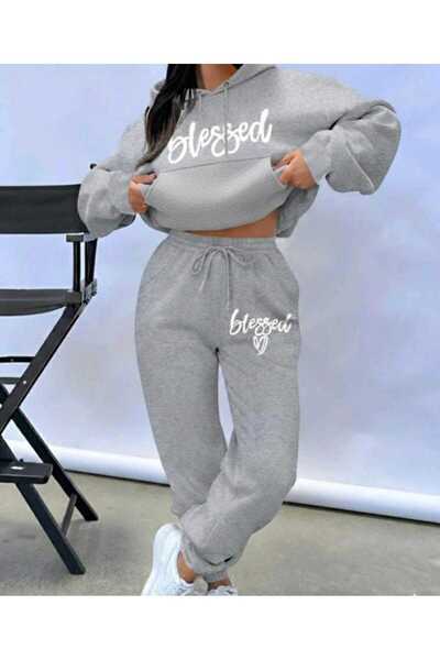 DİVİN Blessed Printed Hooded Sweatshirt & Sweatpants 2-Piece Set