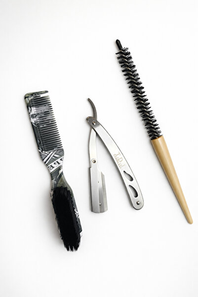 OEM Set profesional frizerie – brici pliabil, perie rotundă, pieptene cu perie