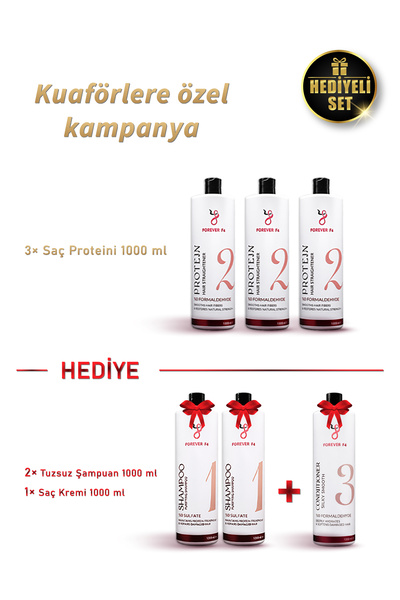 Forever f4 Professional Salon Set – 3× Protein 1000 ml + Hediye Şampuan & Krem